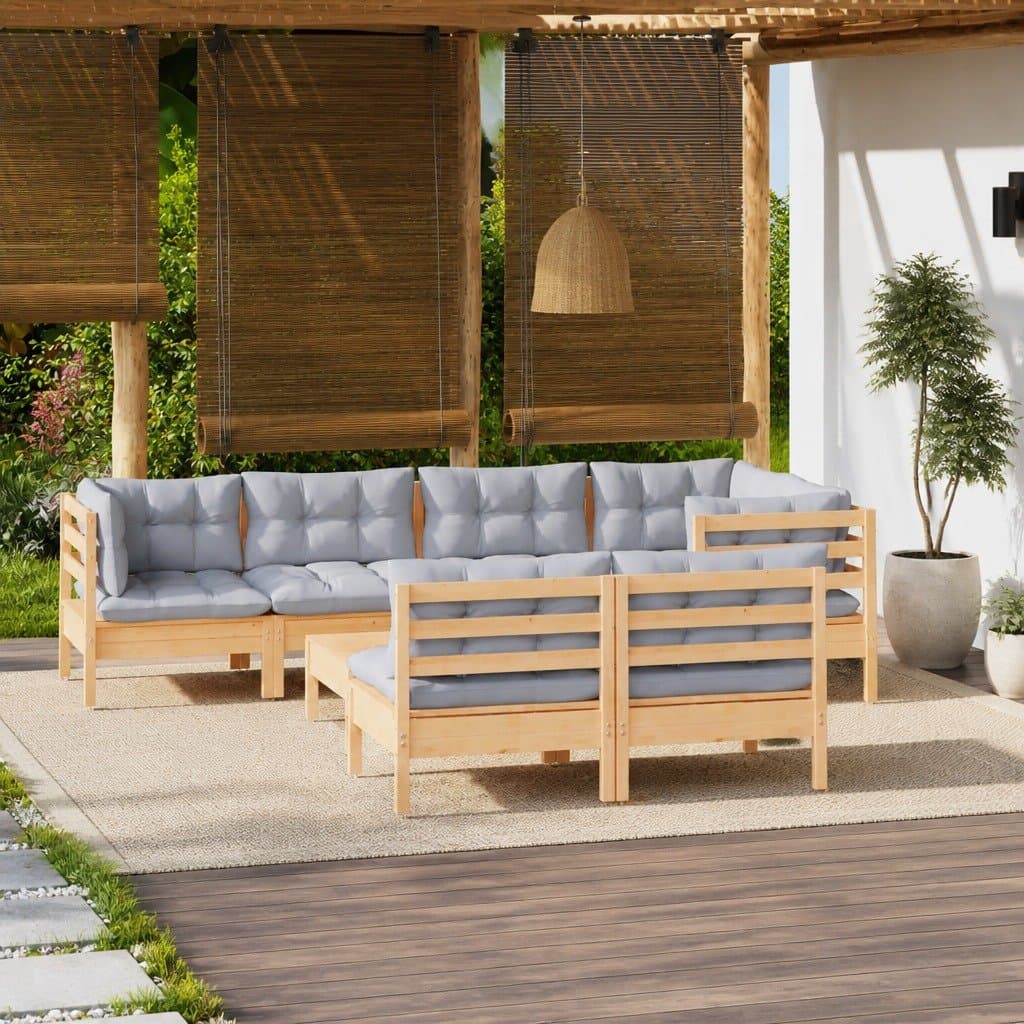 8 Piece Outdoor Garden Lounge Set with Grey Cushions