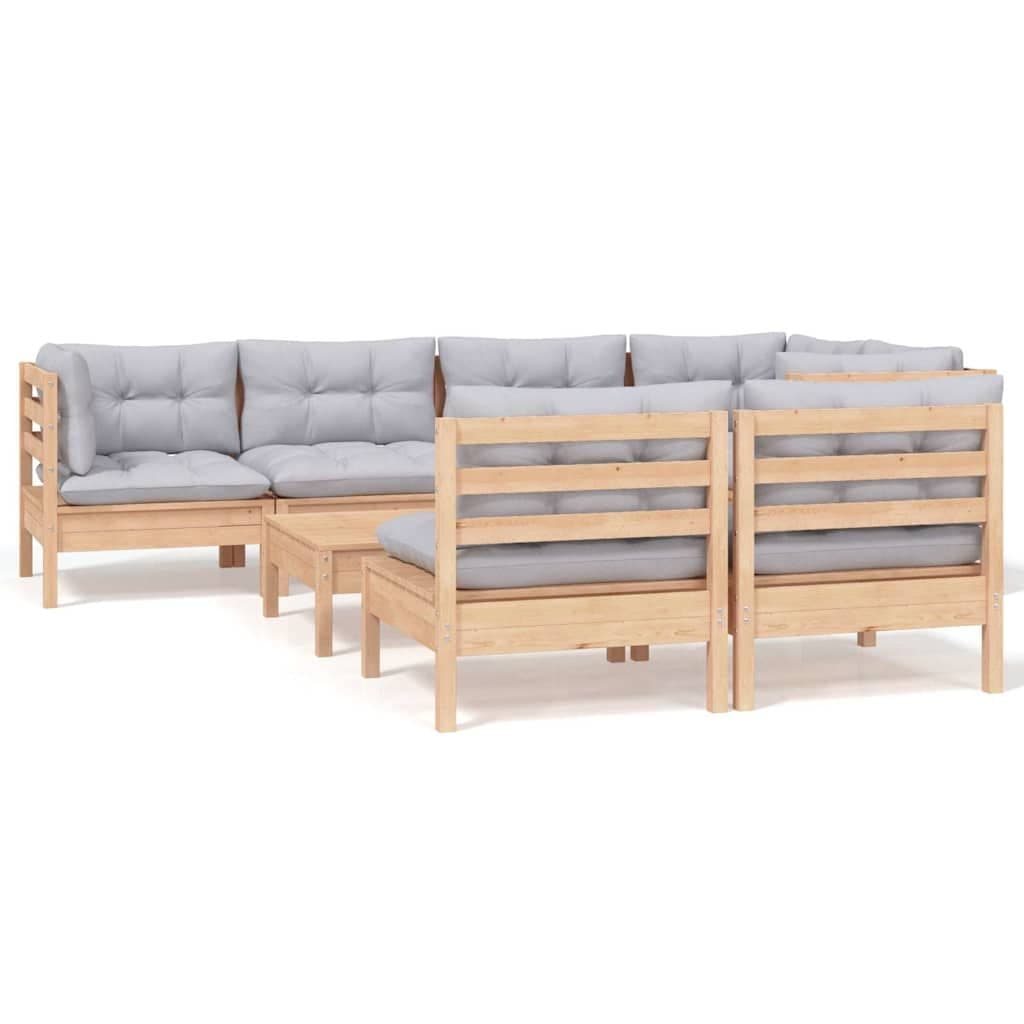8 Piece Outdoor Garden Lounge Set with Grey Cushions