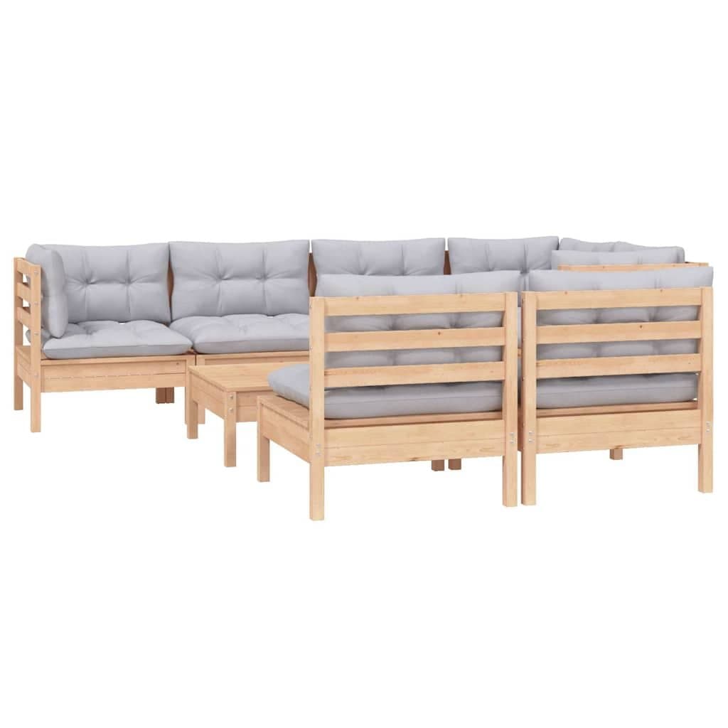 8 Piece Outdoor Garden Lounge Set with Grey Cushions