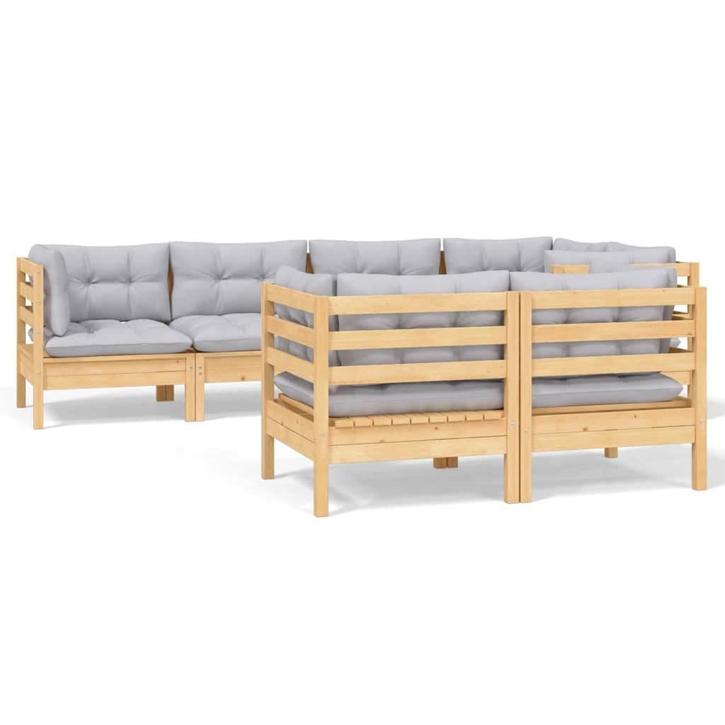 7-Piece Modular Garden Lounge Set with Grey Cushions