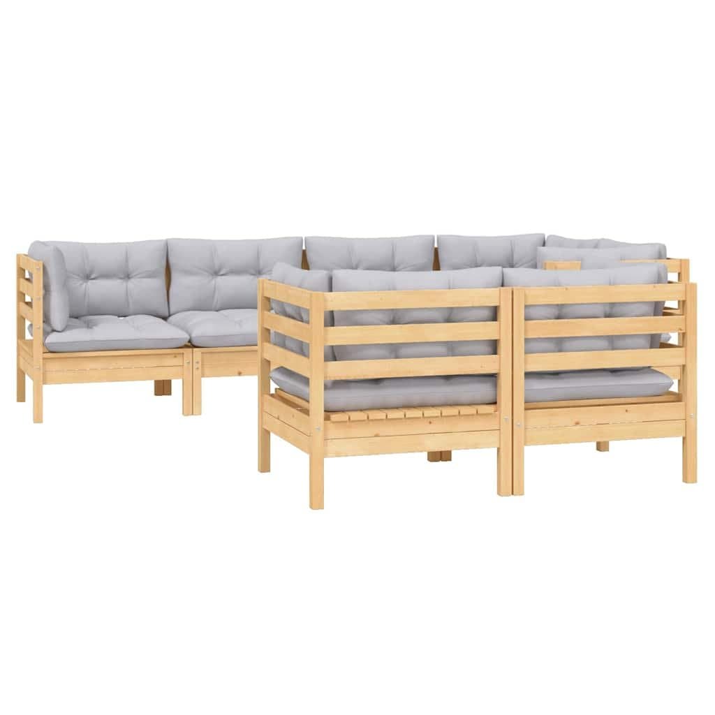 7-Piece Modular Garden Lounge Set with Grey Cushions