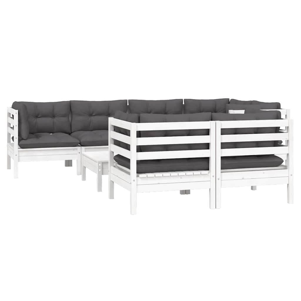 8-Piece Garden Lounge Set in White Pinewood with Cushions