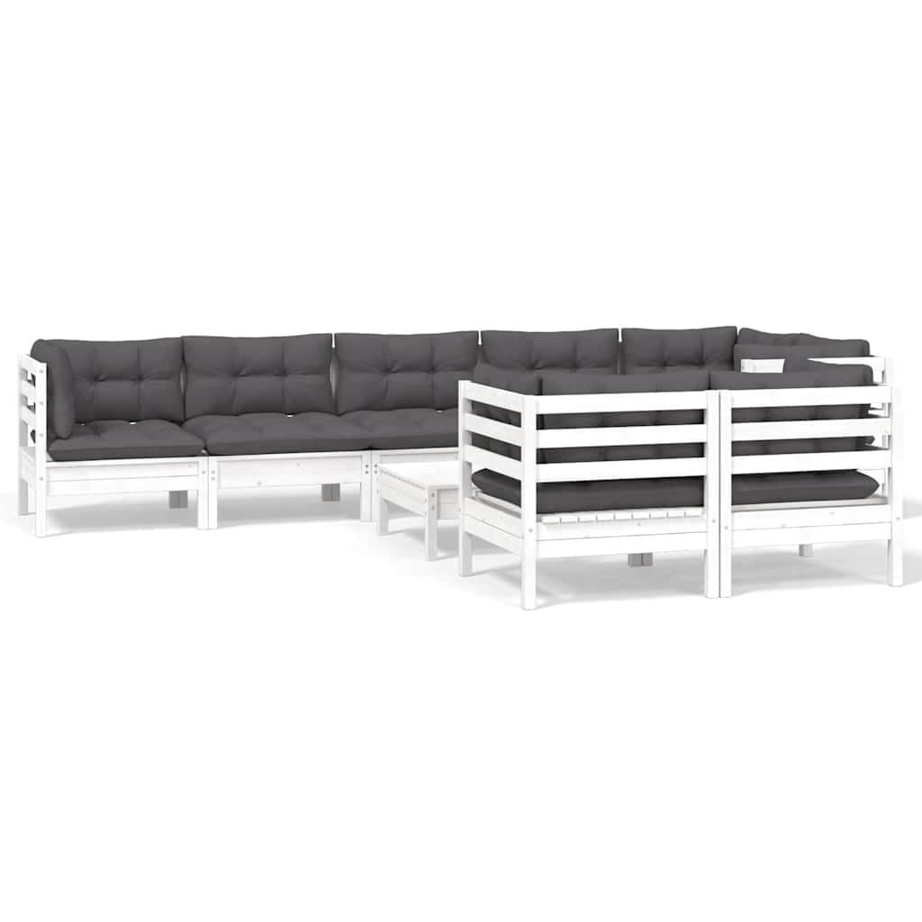 9 Piece White Pinewood Garden Lounge Set