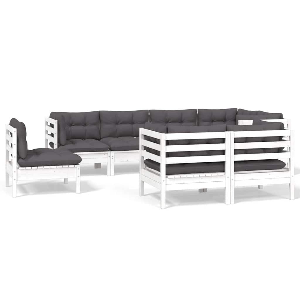 8-Piece Modular Garden Lounge Set with White Cushions
