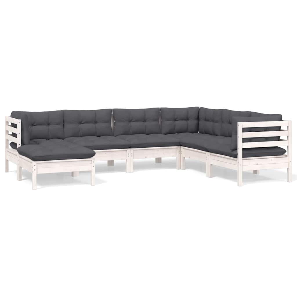7 Piece White Modular Garden Lounge Set with Cushions