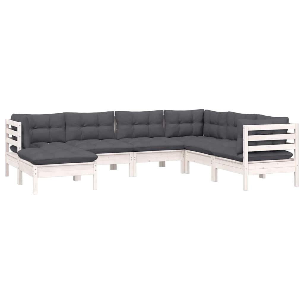 7 Piece White Modular Garden Lounge Set with Cushions