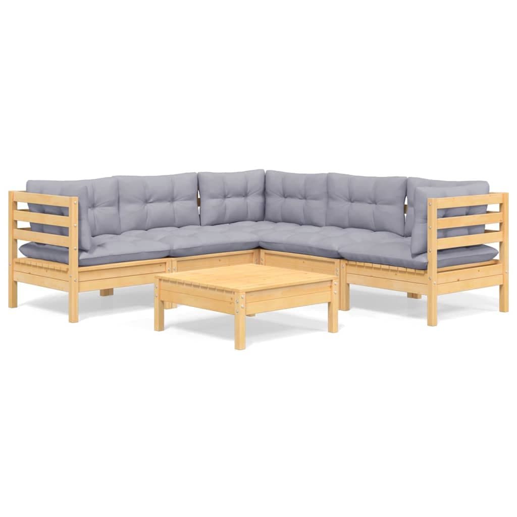 6 Piece Outdoor Patio Furniture Set with Grey Cushions