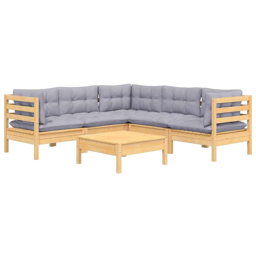 6 Piece Outdoor Patio Furniture Set with Grey Cushions