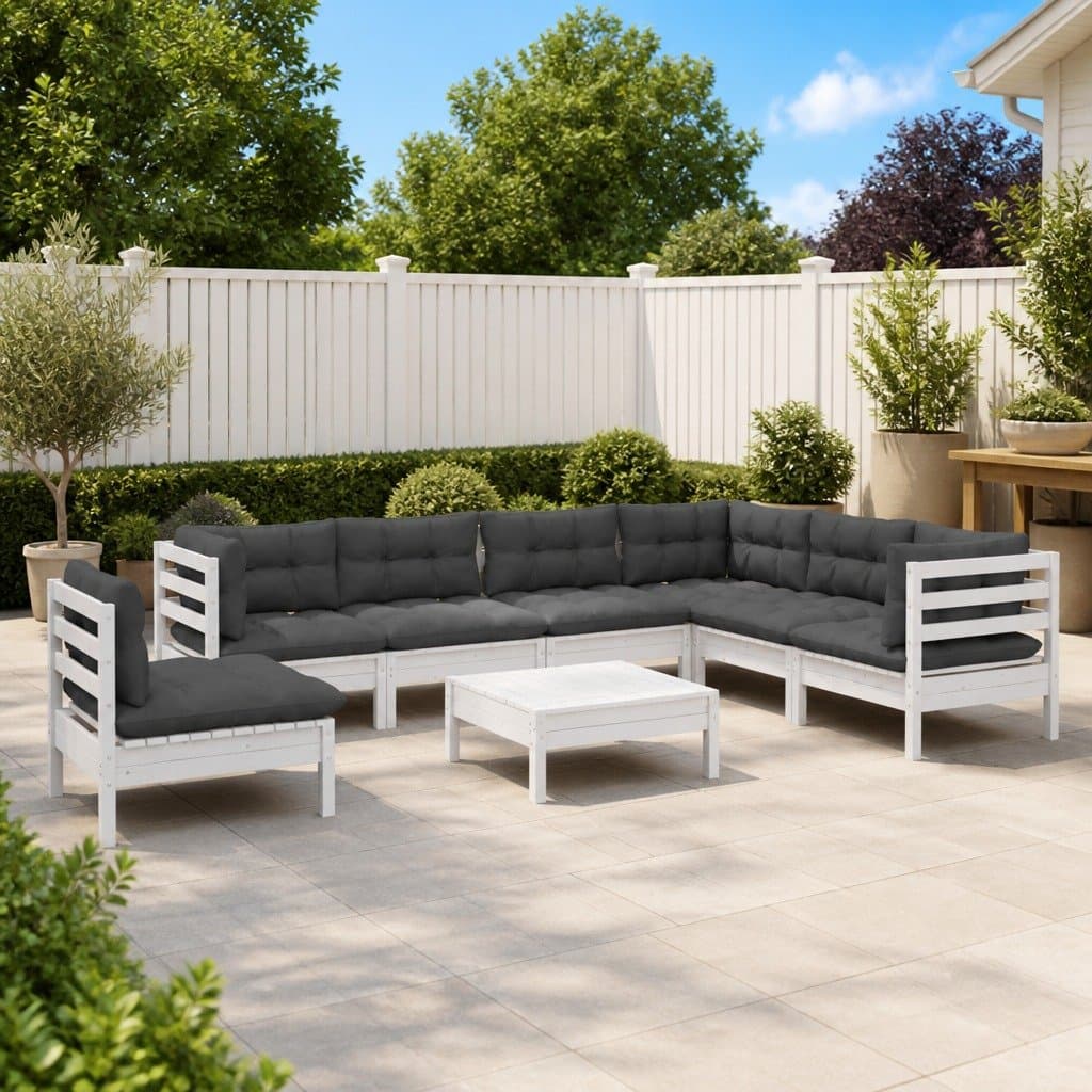 8-Piece White Garden Lounge Set for Outdoor Comfort