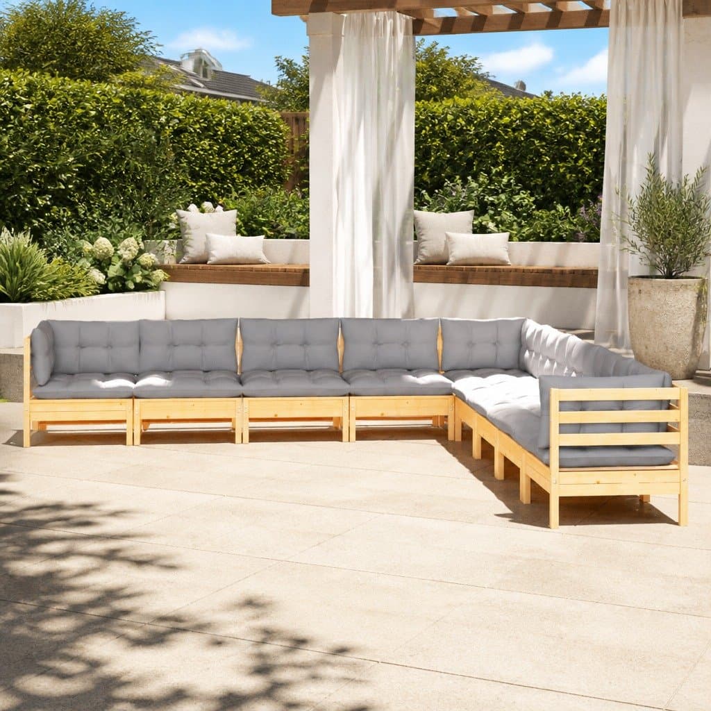 9-Piece Garden Lounge Set with Grey Cushions