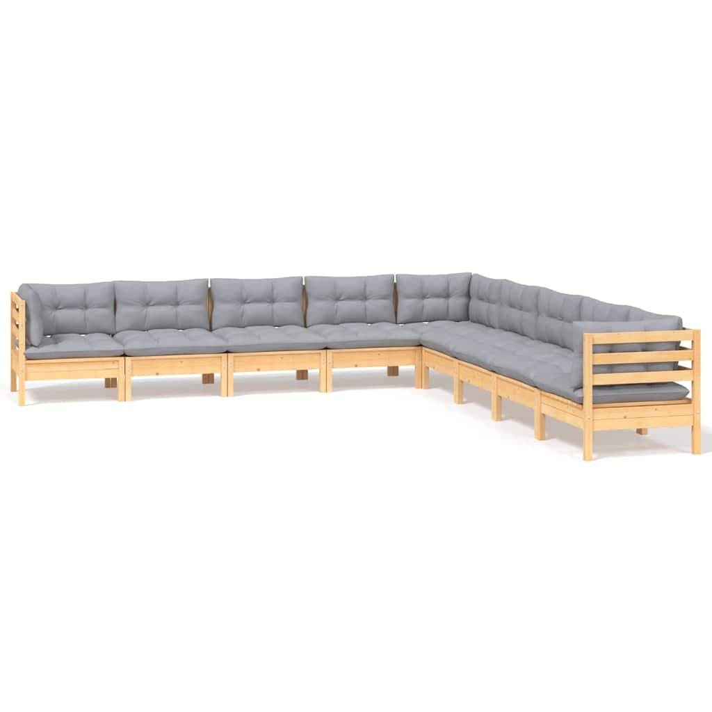 9-Piece Garden Lounge Set with Grey Cushions