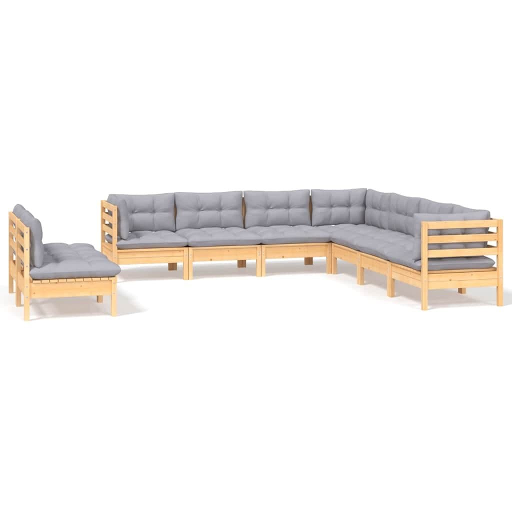 9 Piece Garden Lounge Set with Grey Cushions