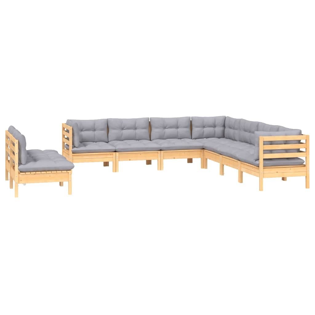9 Piece Garden Lounge Set with Grey Cushions