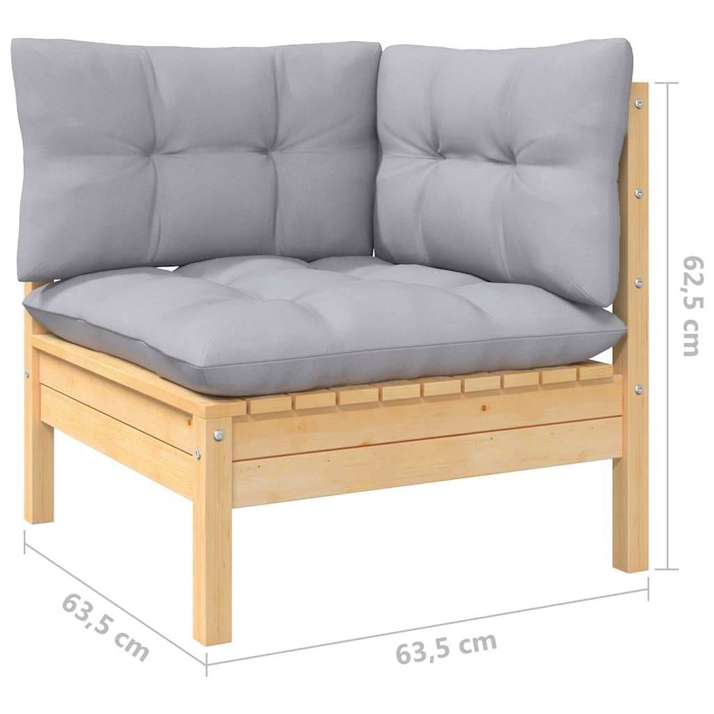 Garden Lounge Set 12 Piece Outdoor Furniture Patio Sofa Grey Cushions Pinewood