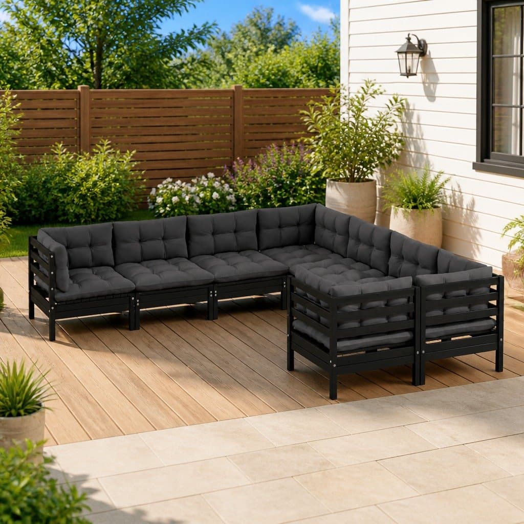 8-Piece Black Garden Lounge Set with Cushions