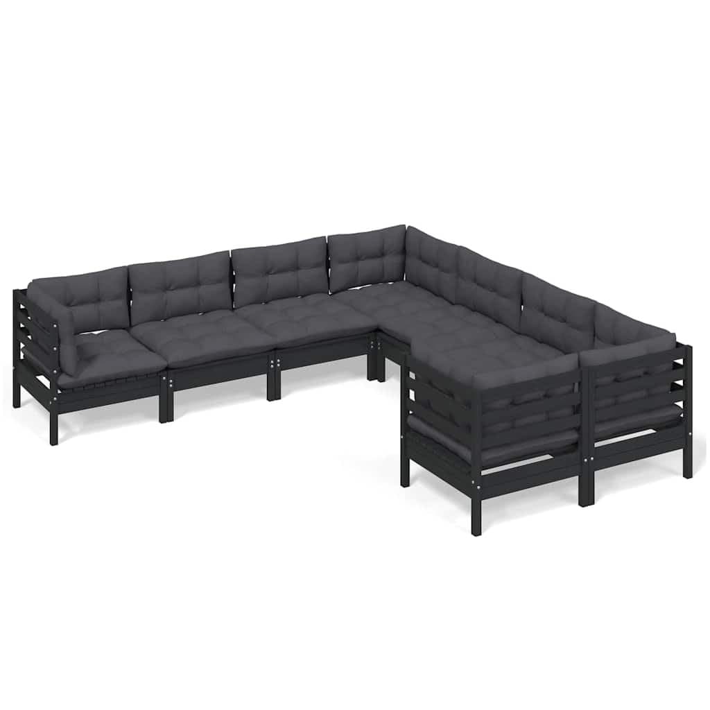 8-Piece Black Garden Lounge Set with Cushions