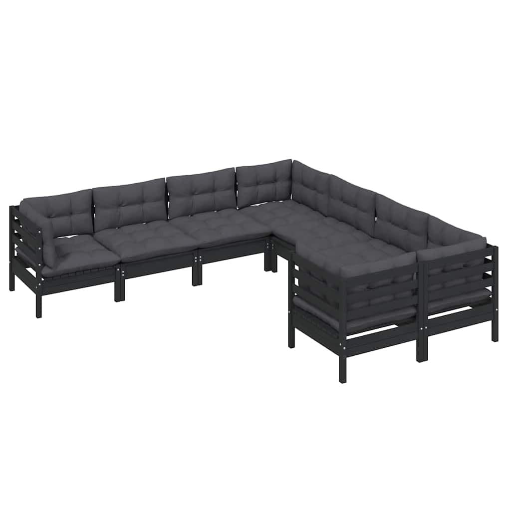 8-Piece Black Garden Lounge Set with Cushions