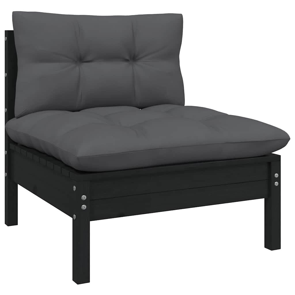 8-Piece Black Garden Lounge Set with Cushions