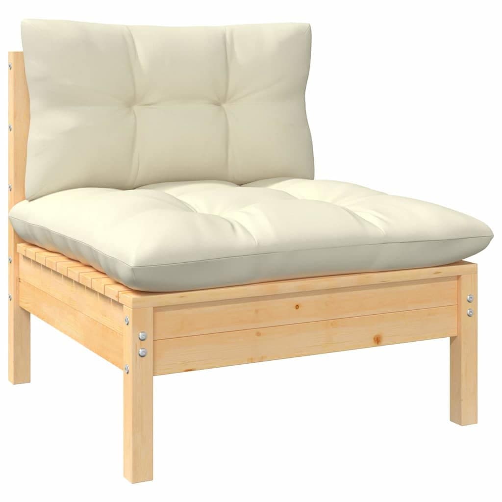 11 Piece Pinewood Garden Lounge Set with Cream Cushions
