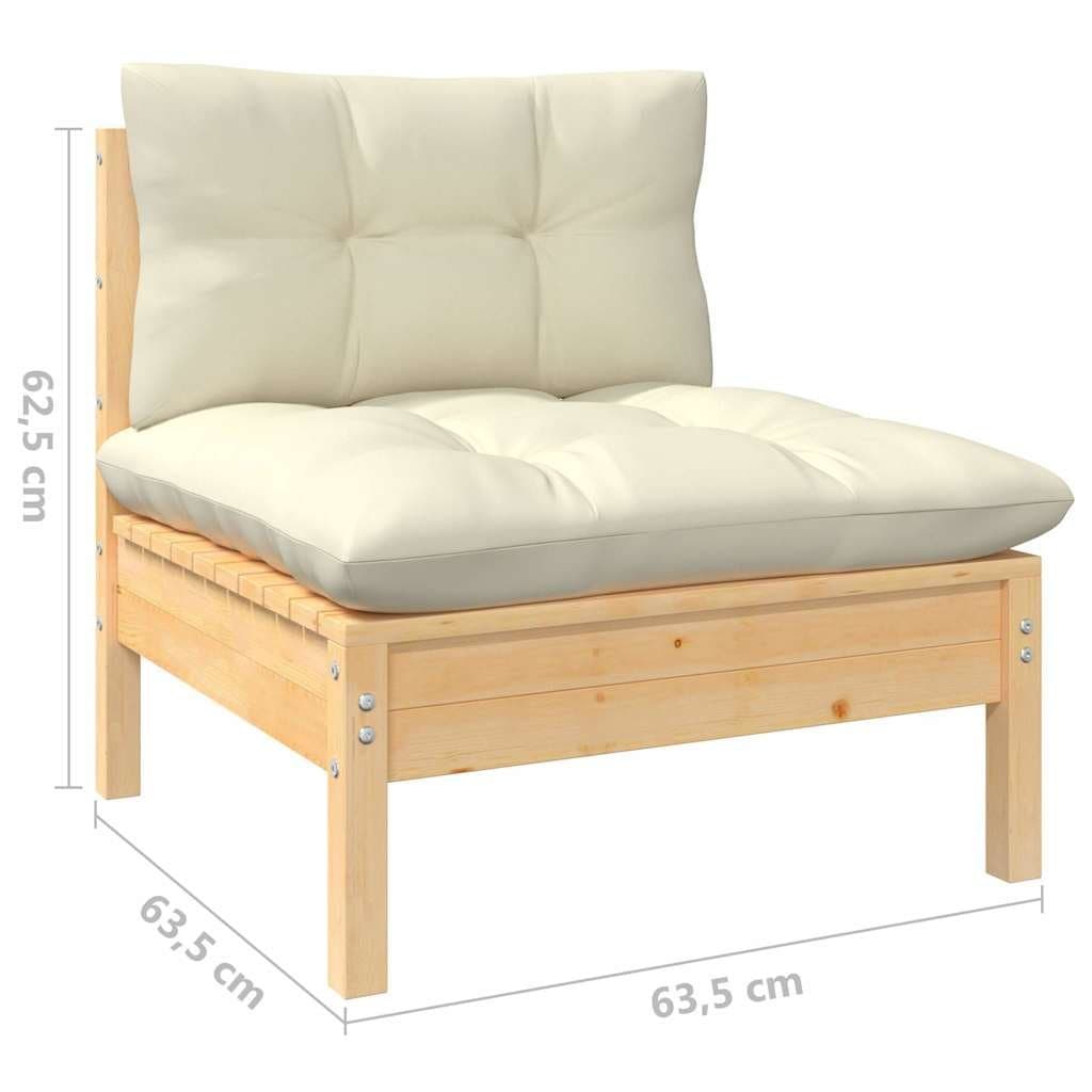 11 Piece Pinewood Garden Lounge Set with Cream Cushions