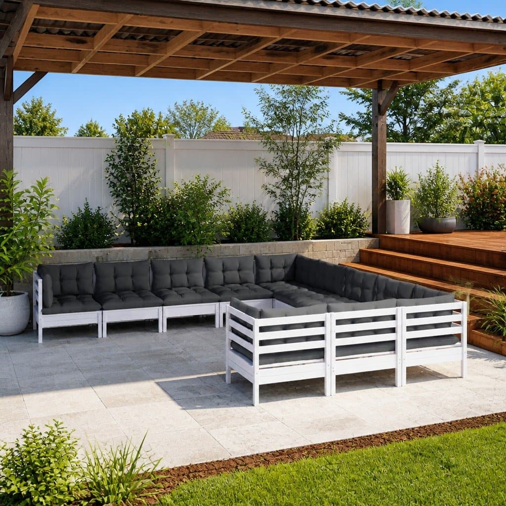 11 Piece Garden Lounge Set in White Pinewood