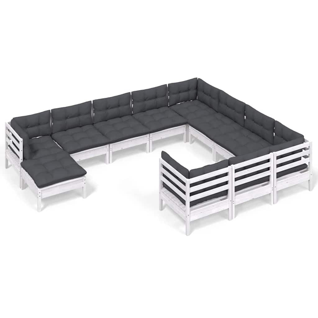 11 Piece White Pinewood Garden Lounge Set