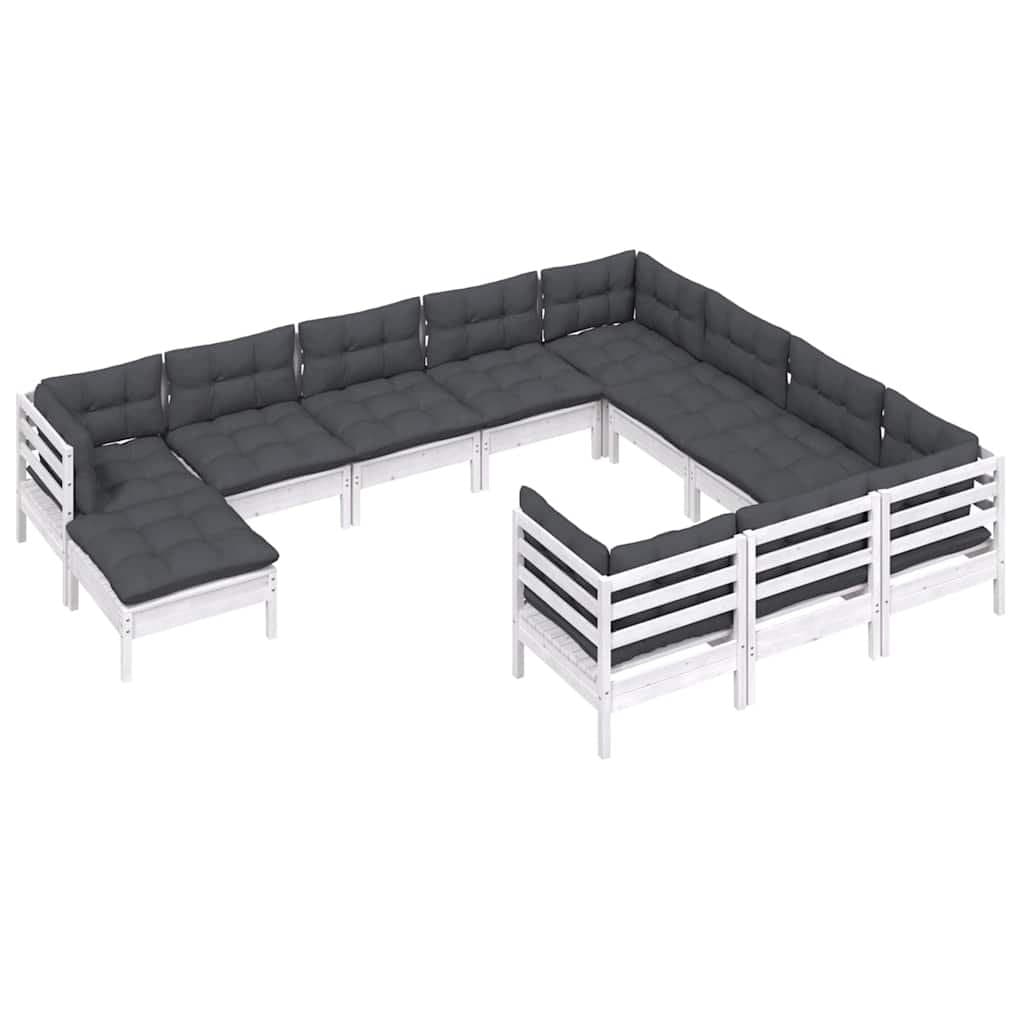 11 Piece White Pinewood Garden Lounge Set