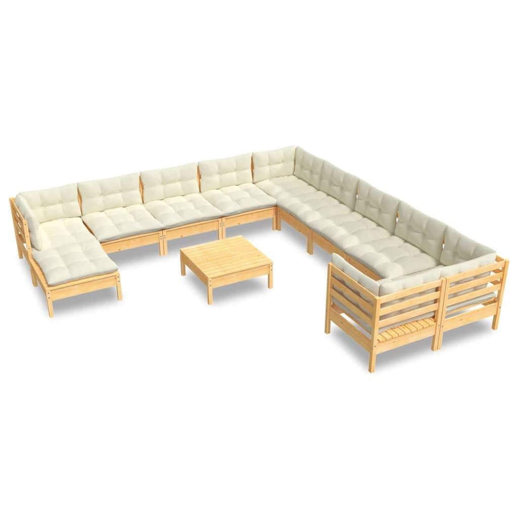 12 Piece Garden Lounge Set with Cream Cushions