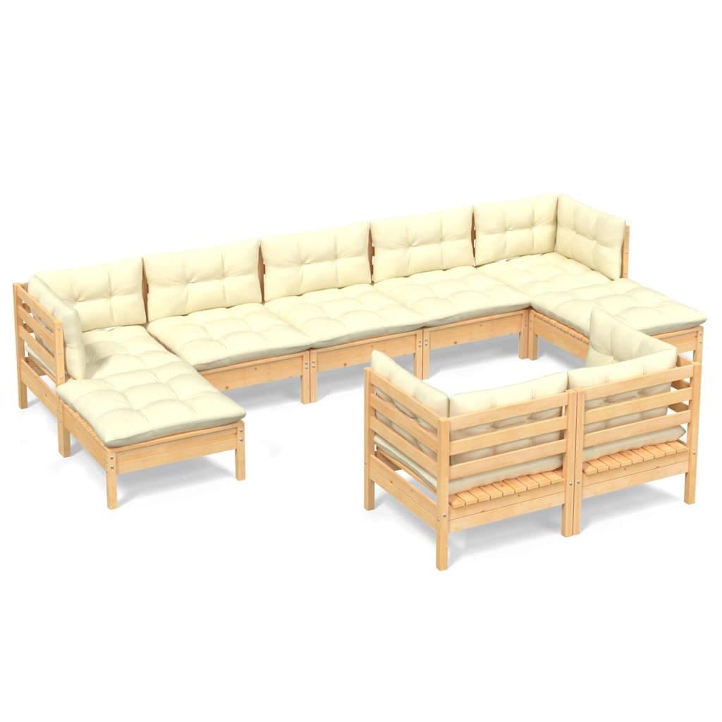 Modular Garden Lounge Set 9 Piece Outdoor Furniture Cream Cushions
