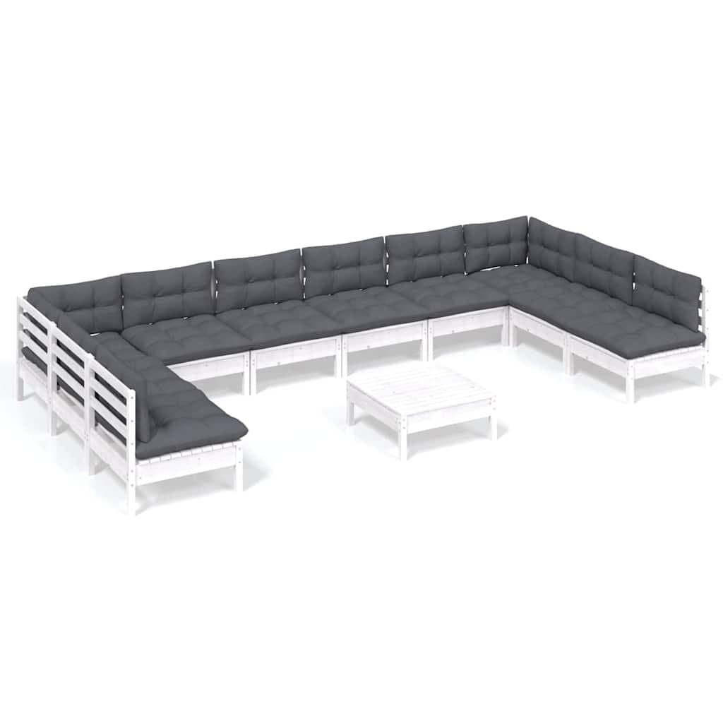 11 Piece Garden Lounge Set with White Cushions