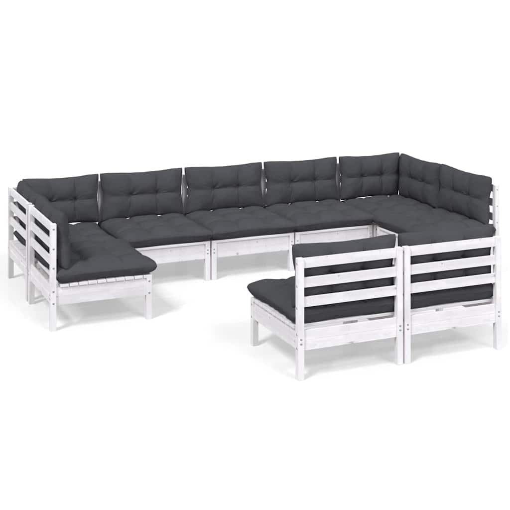 9 Piece Outdoor Patio Lounge Set in White Pinewood