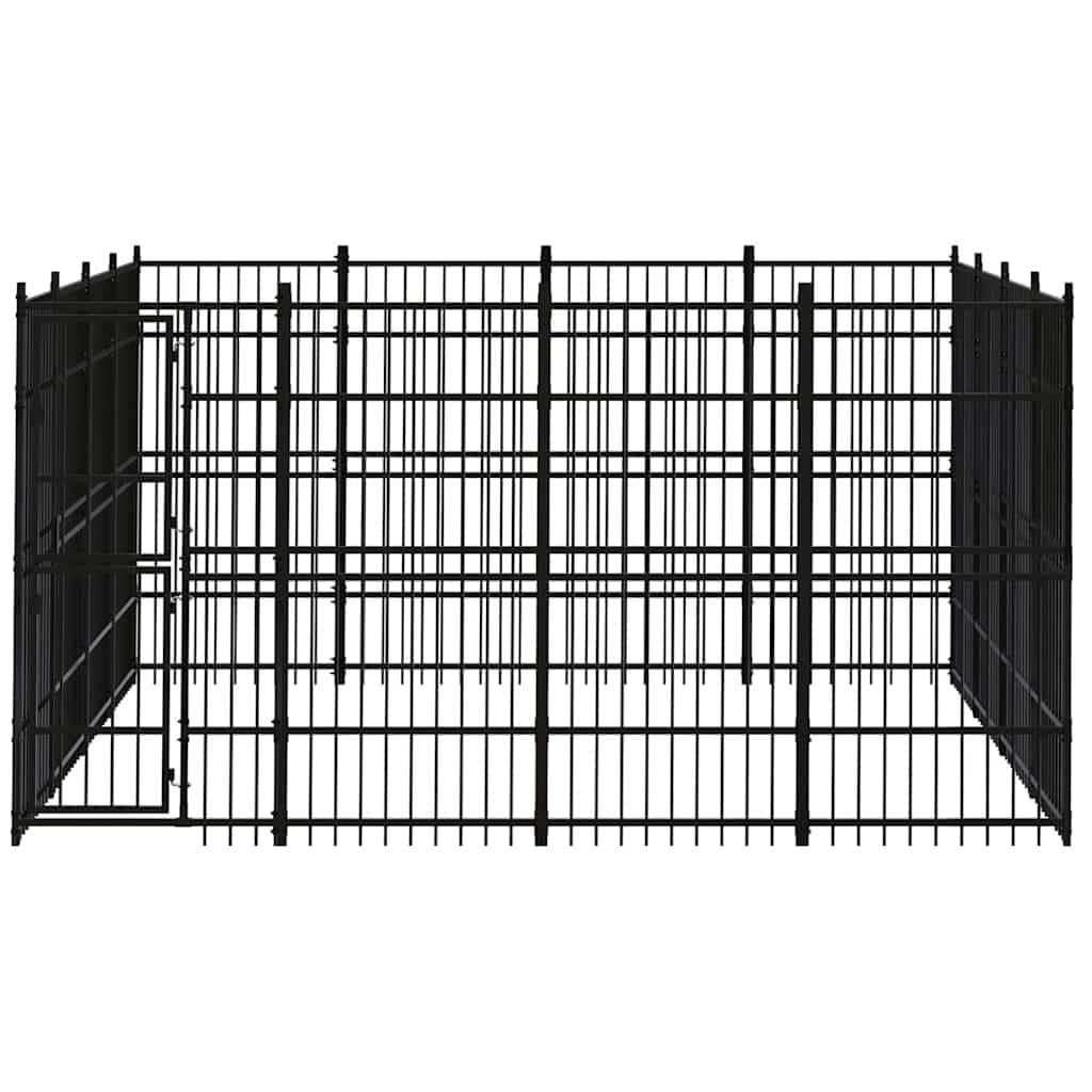 Dog Kennel Steel 14.75 m² Outdoor Run Exercise Enclosure Lockable Door Black