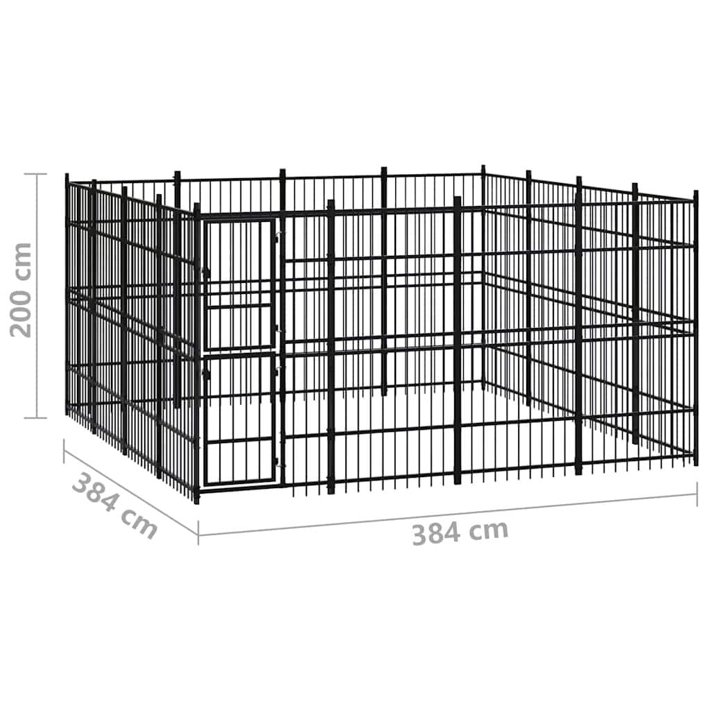 Dog Kennel Steel 14.75 m² Outdoor Run Exercise Enclosure Lockable Door Black