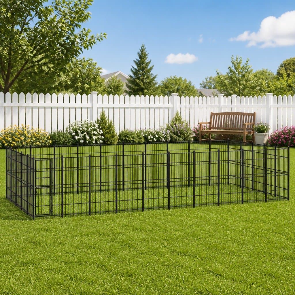 Large Outdoor Dog Kennel with Steel Exercise Enclosure