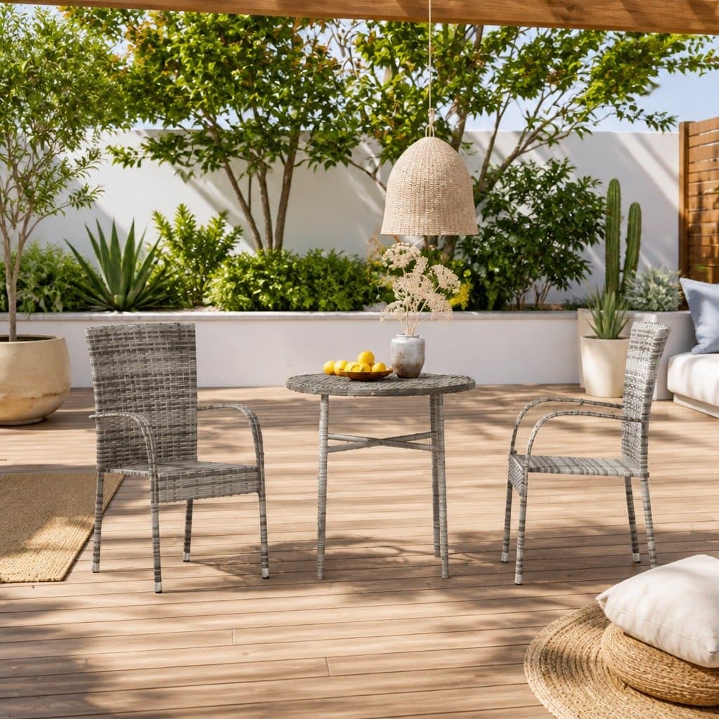 3 Piece Grey Poly Rattan Dining Set for Outdoors