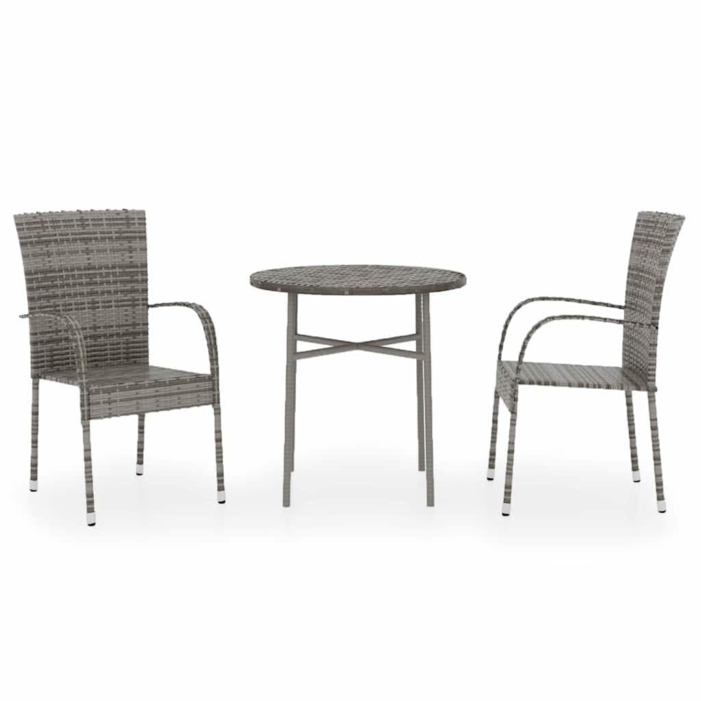 3 Piece Grey Poly Rattan Dining Set for Outdoors