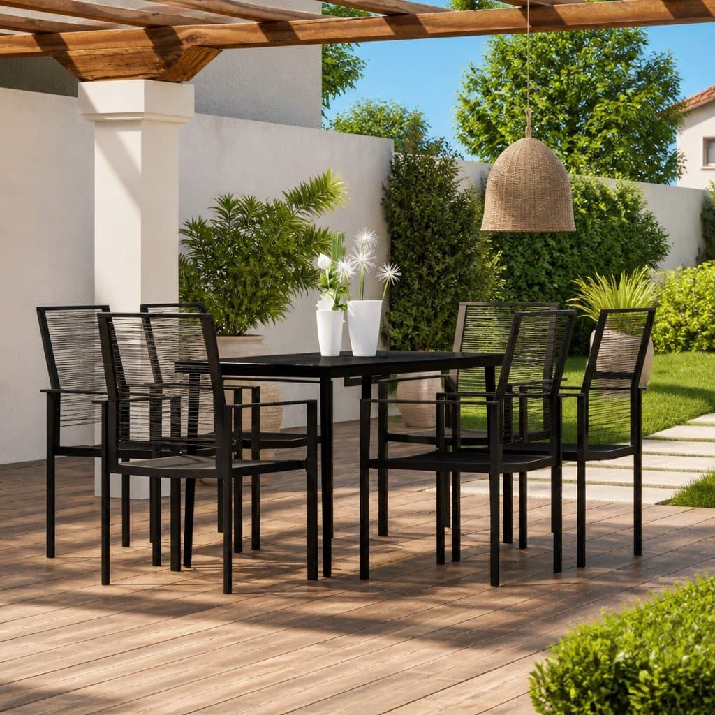 7 Piece Black Rattan Garden Dining Set