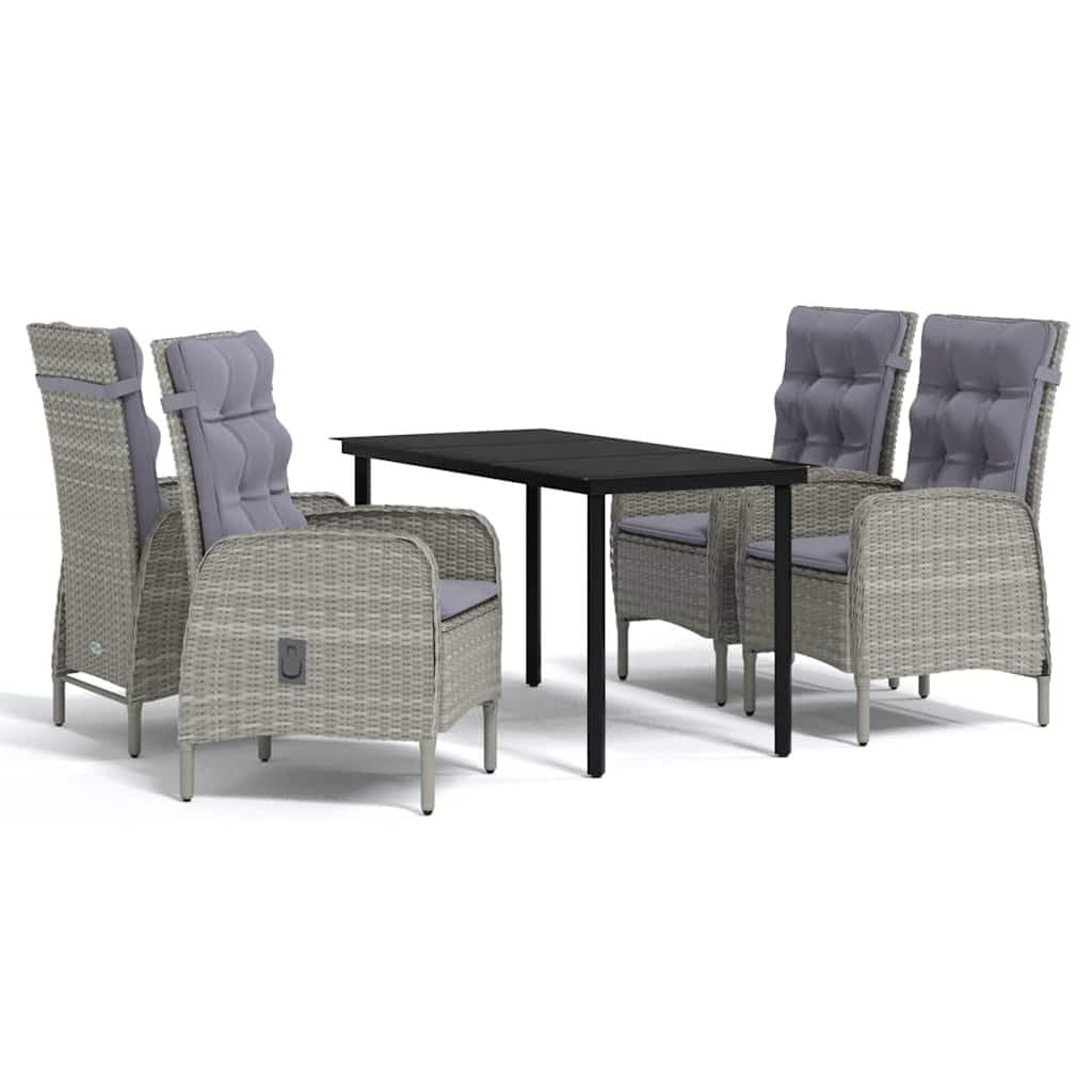 5-Piece Grey Rattan Outdoor Dining Set with Glass Table