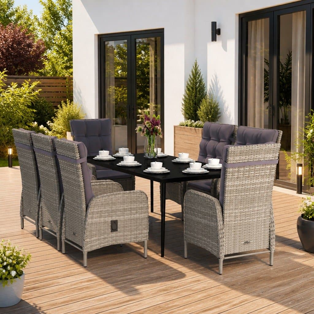9-Piece Grey and Black Garden Dining Set with Cushions