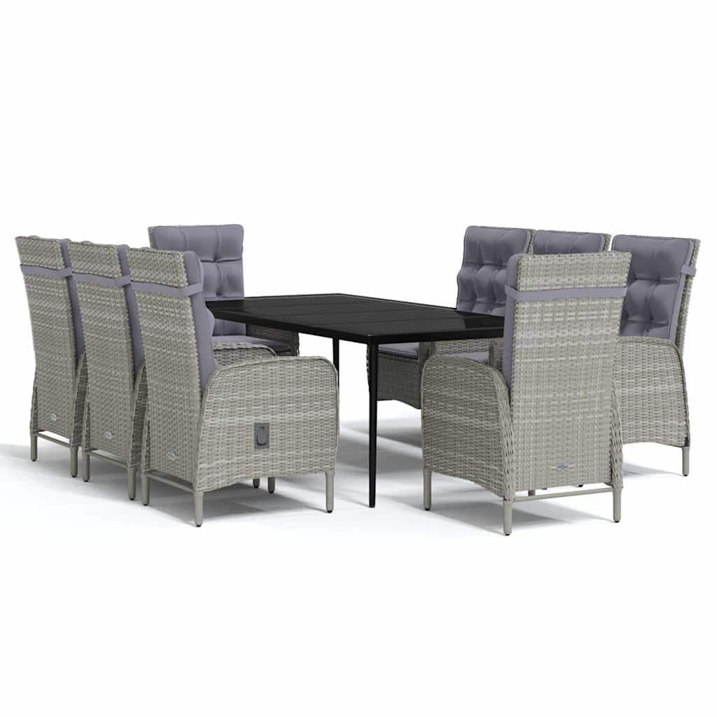 9-Piece Grey and Black Garden Dining Set with Cushions