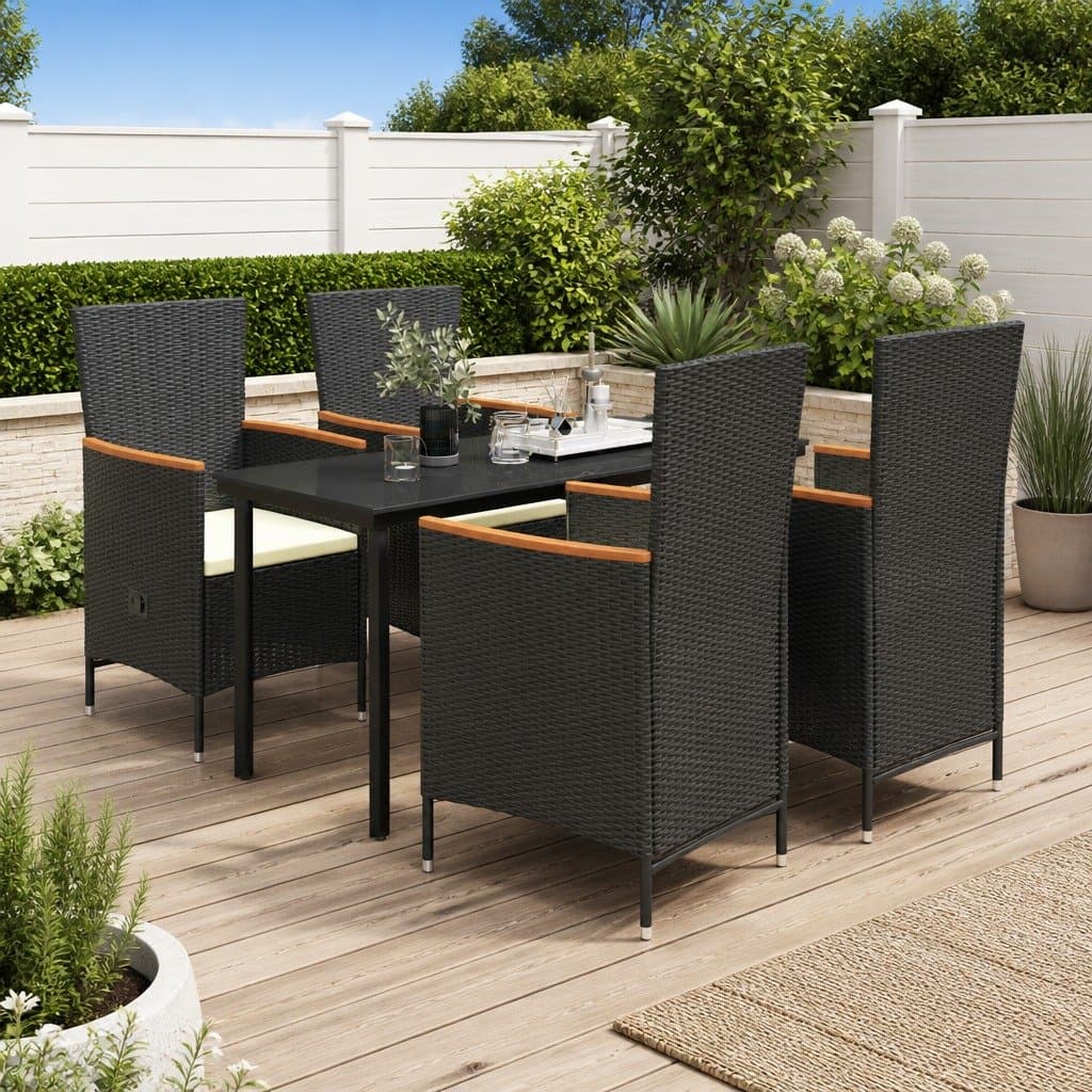 5-Piece Outdoor Dining Set with Steel Frame and Rattan Chairs