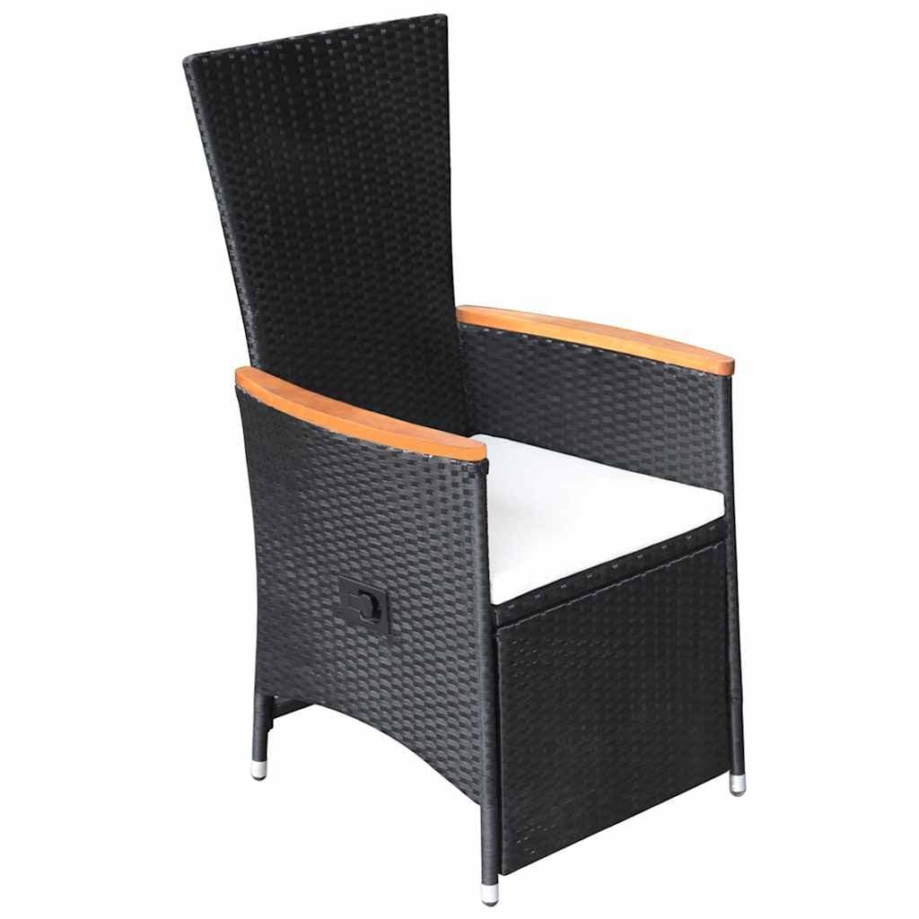 7 Piece Black Rattan Outdoor Dining Set with Glass Table