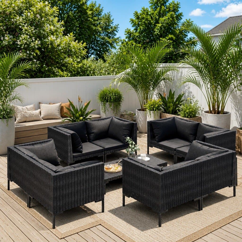 Garden Lounge Set 9 Piece Grey Rattan Patio Sofa with Cushions