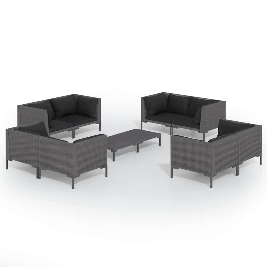 Garden Lounge Set 9 Piece Grey Rattan Patio Sofa with Cushions