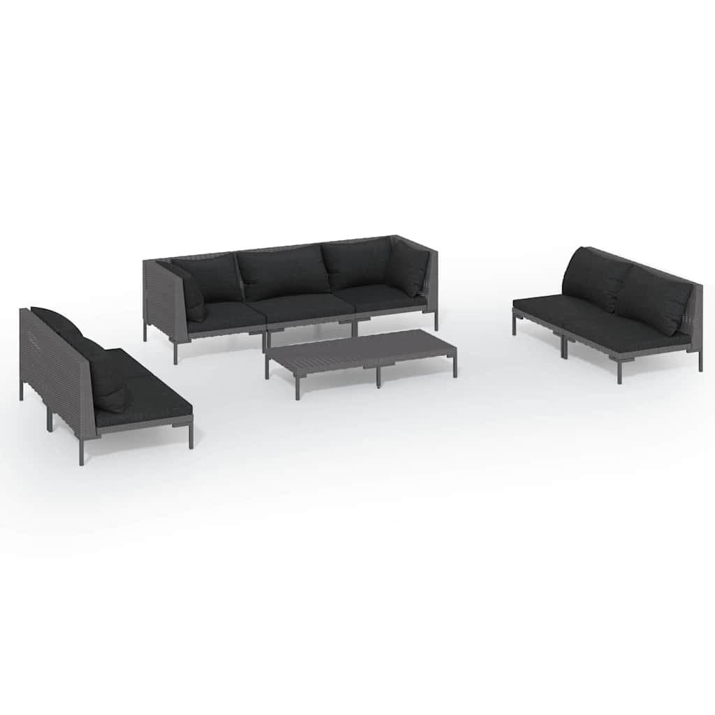 8-Piece Garden Lounge Set Grey Rattan Sofa