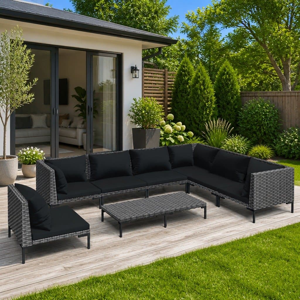 8-Piece Grey Rattan Garden Lounge Set with Cushions