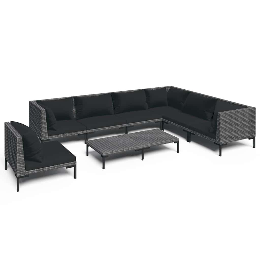 8-Piece Grey Rattan Garden Lounge Set with Cushions