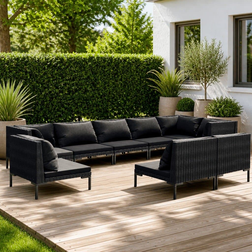 9-Piece Outdoor Lounge Set with Durable Rattan and Steel Frame