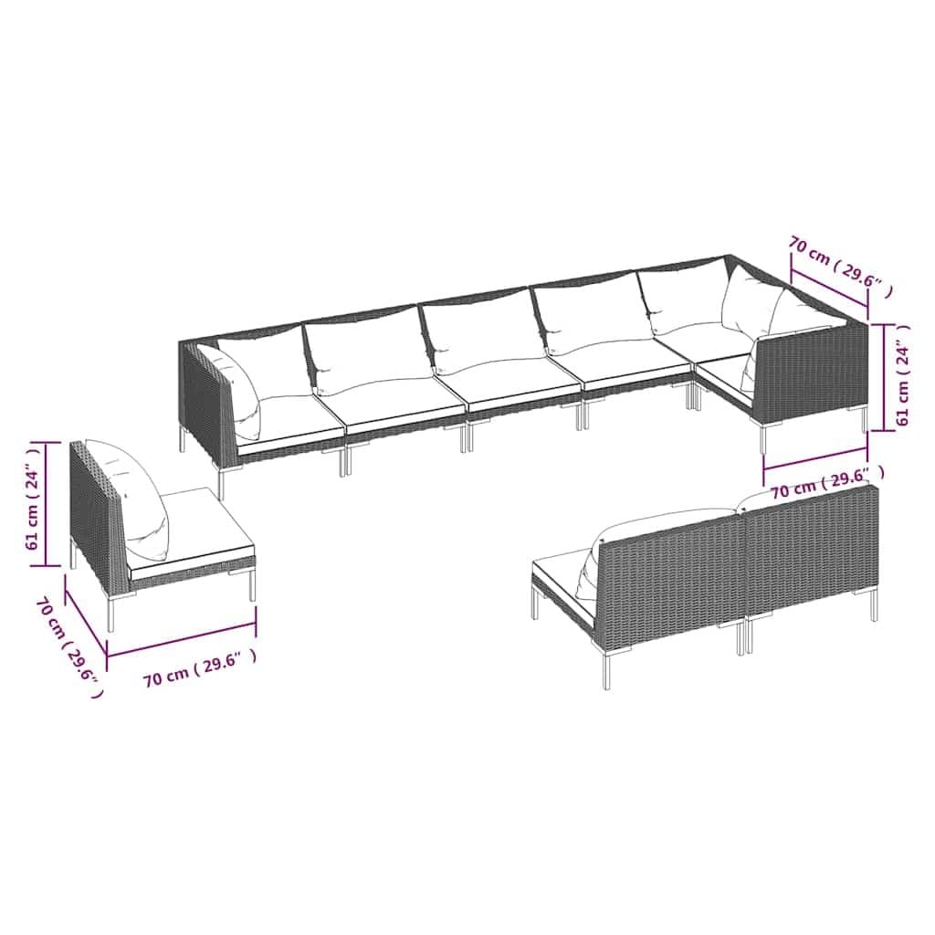 9-Piece Outdoor Lounge Set with Durable Rattan and Steel Frame