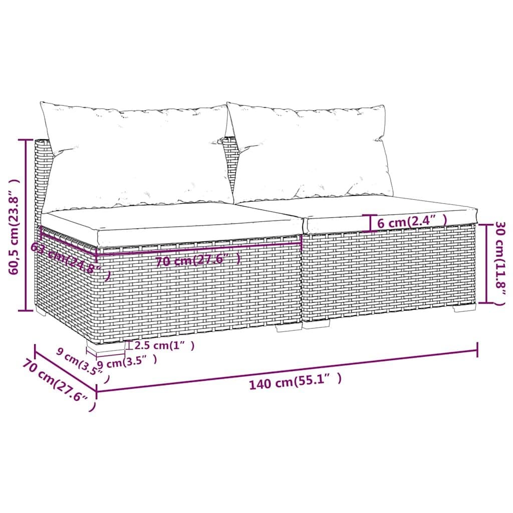 2 Piece Modular Lounge Set for Garden with Cushions